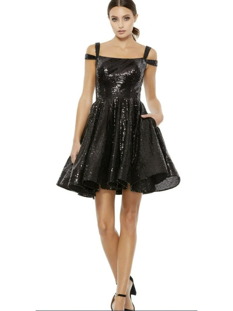 New Sequin Black Fit-And-Flare Cocktail Dress Size 8 By Ieena For Mac Duggal